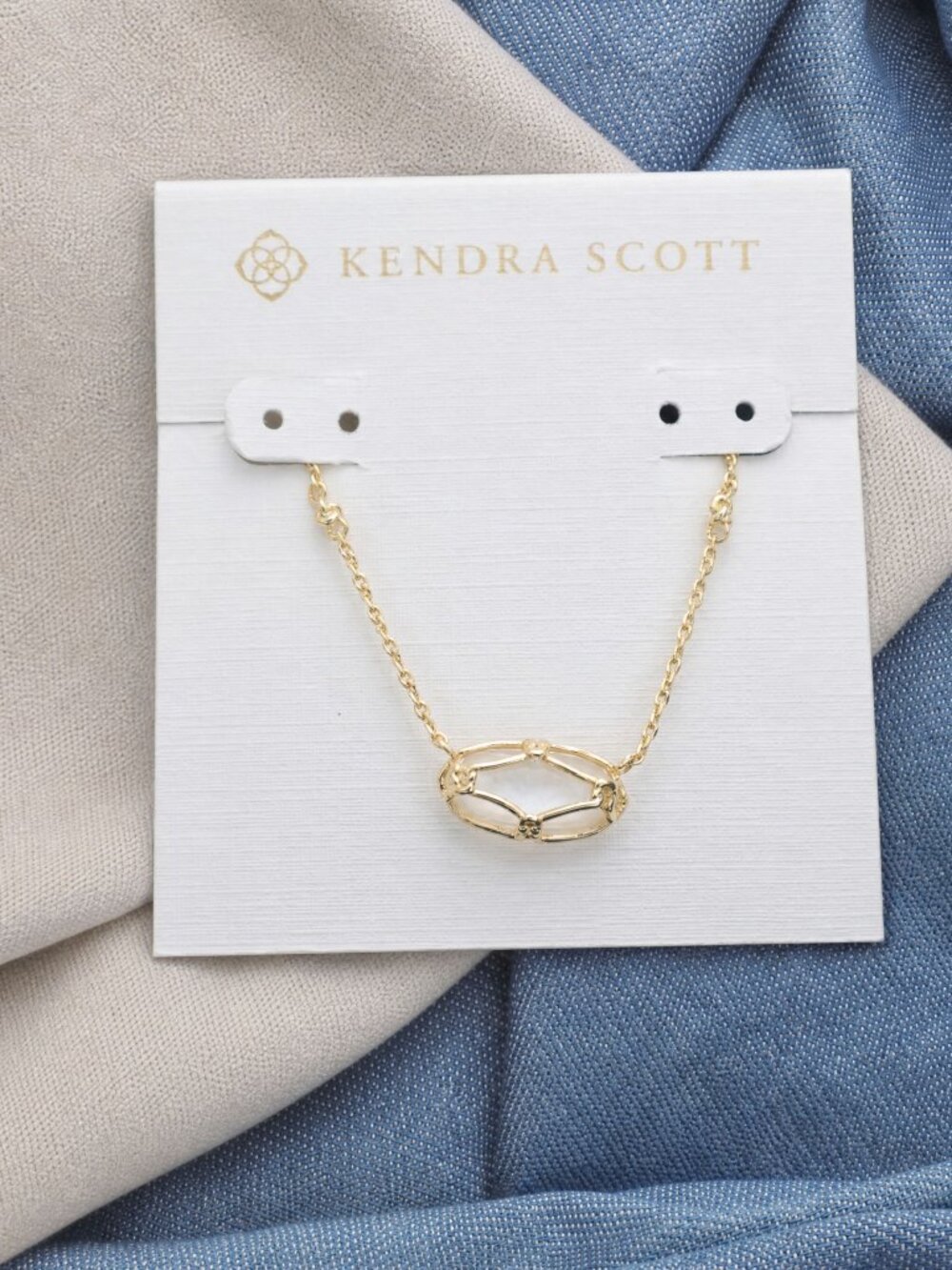 Kendra Scott Gold Ivory Mother Pearl Elisa Lattice Frame Necklace